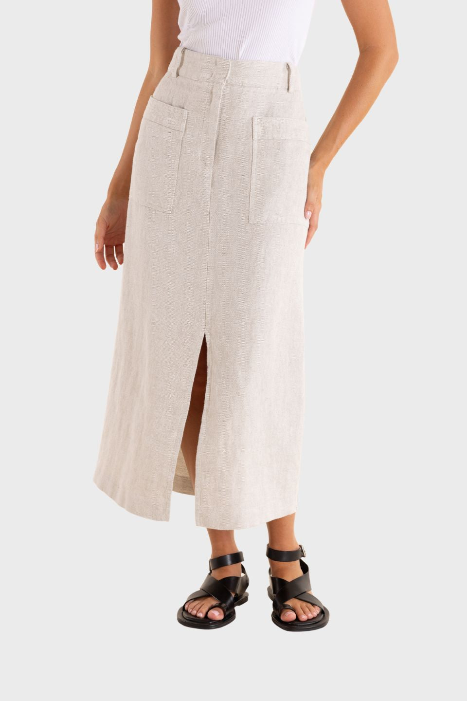 Linen Midi Skirt - Textured Linen