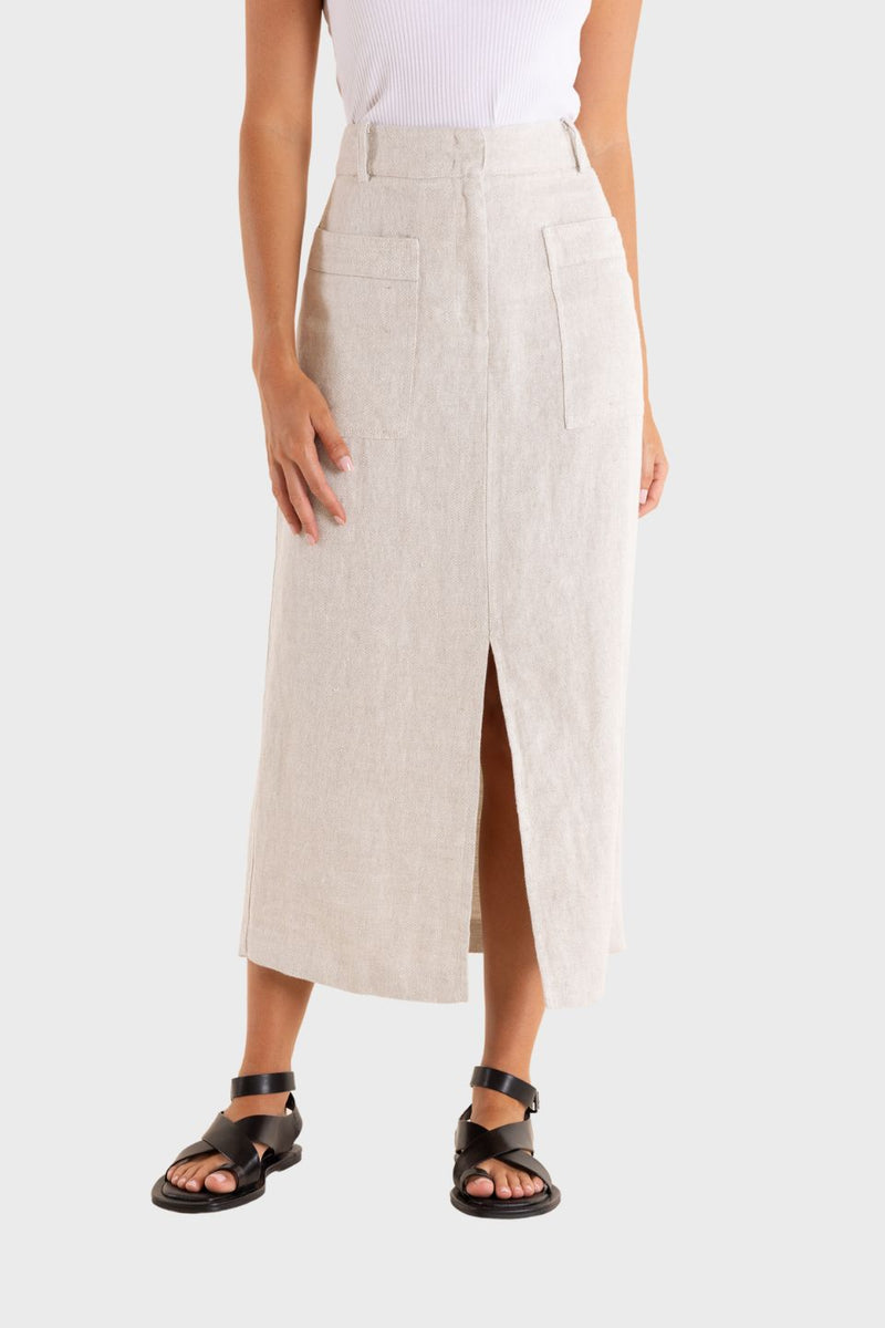 Linen Midi Skirt - Textured Linen