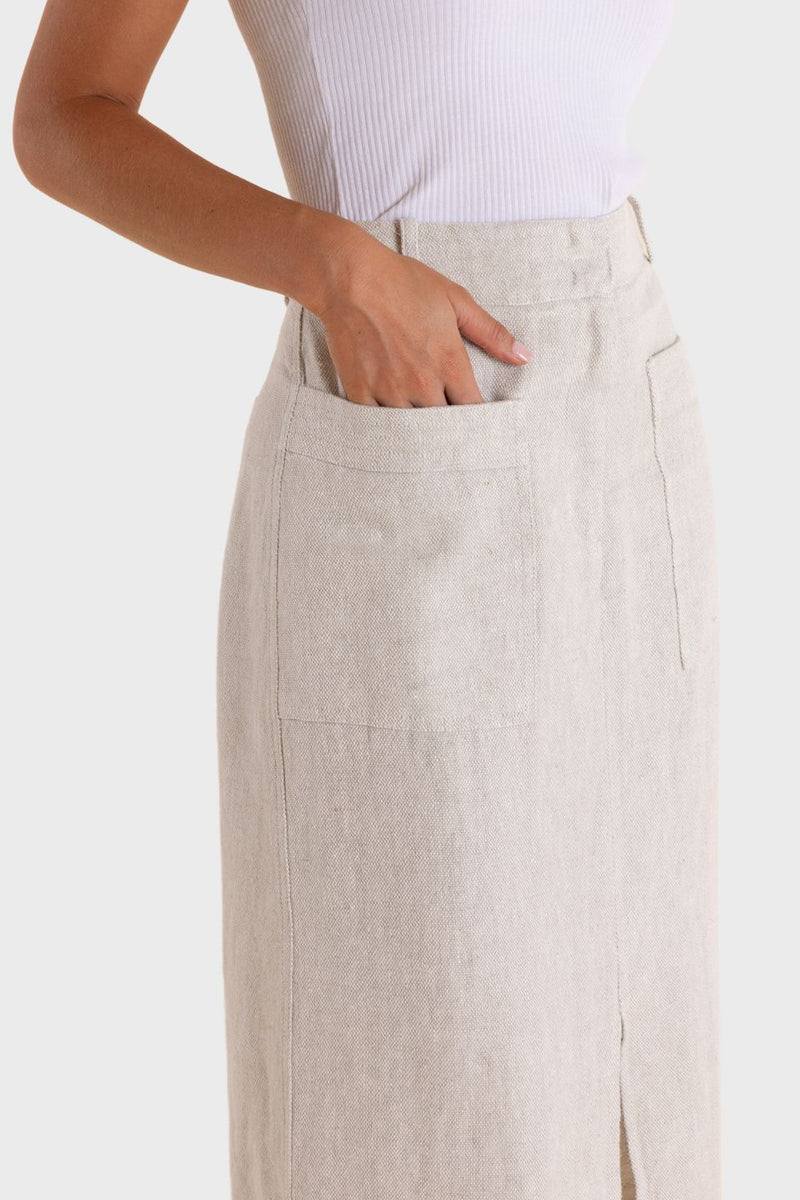 Linen Midi Skirt - Textured Linen