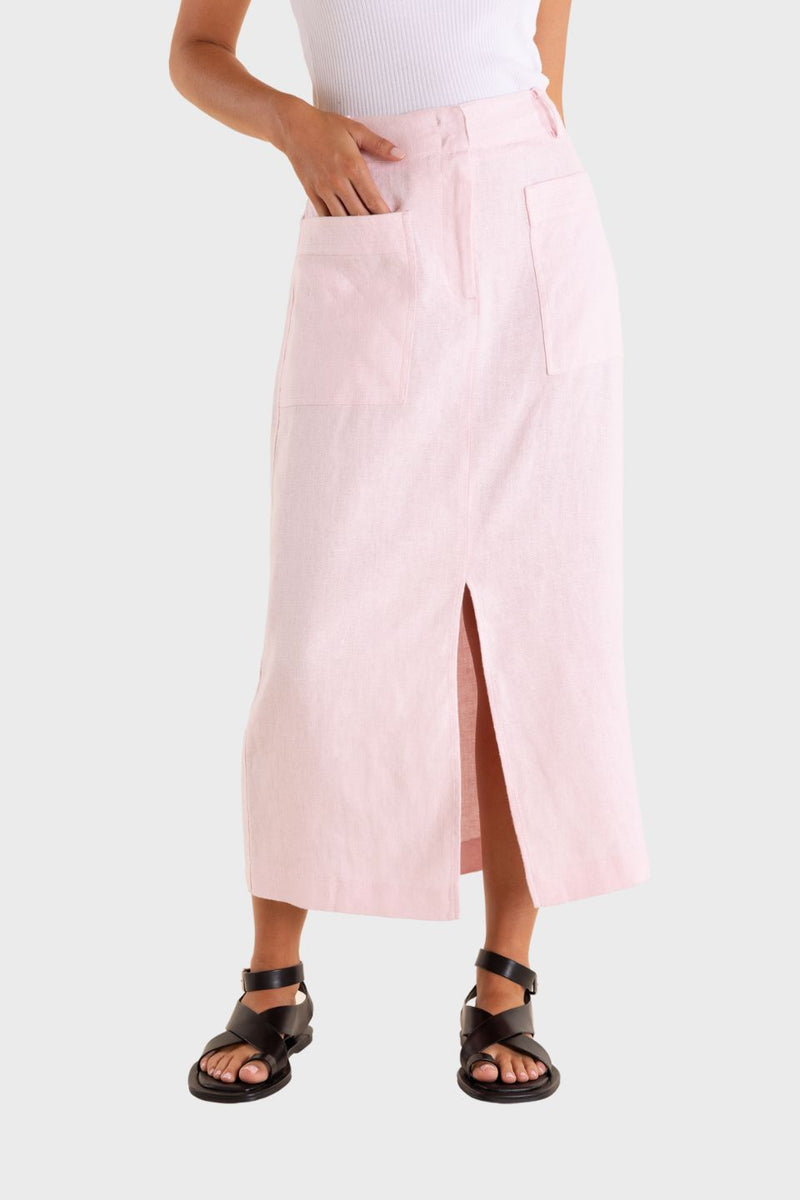 Linen Midi Skirt - Textured Linen