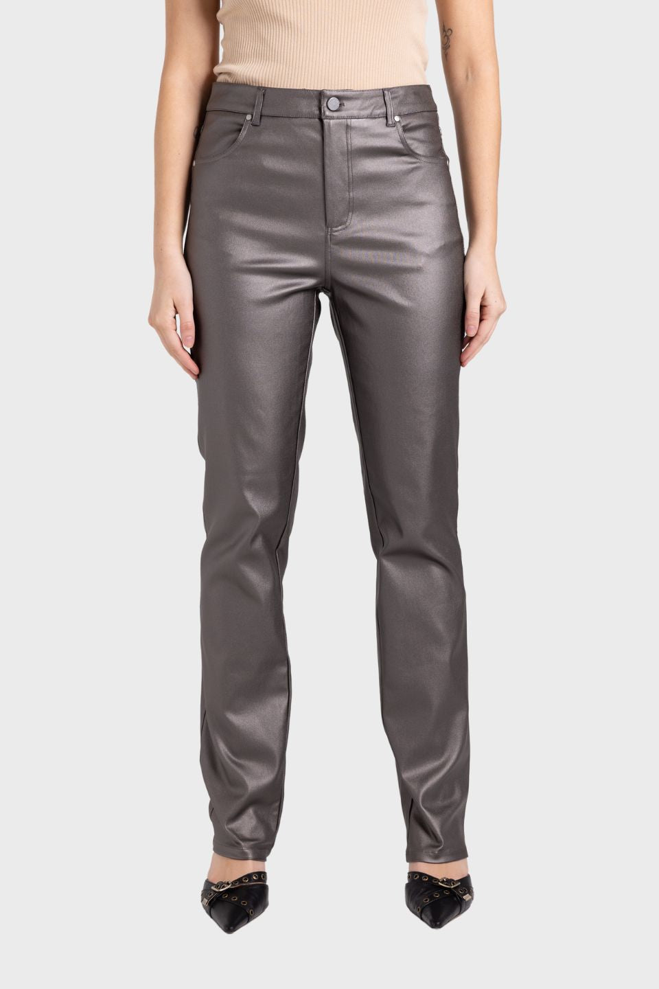 Coated Metallic Stretch Jean