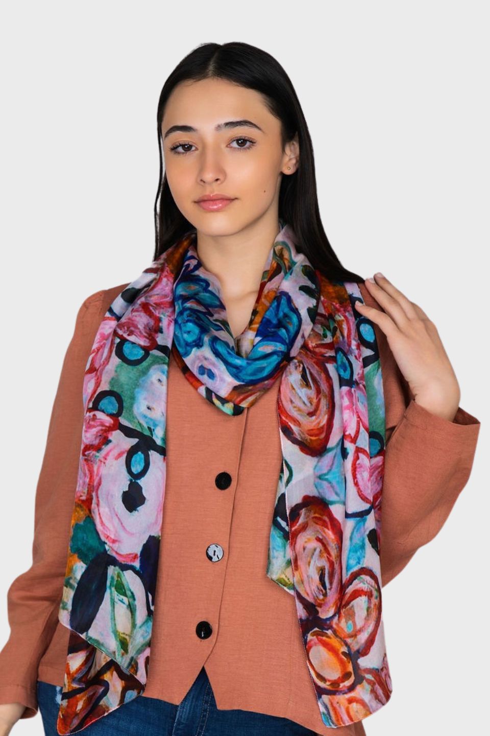 Fiore Flower Print Silk Scarf