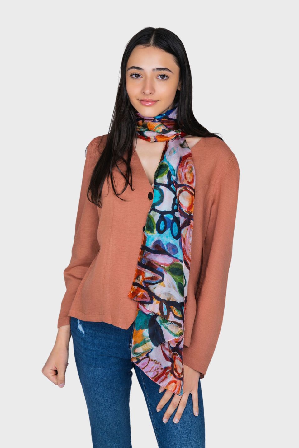 Fiore Flower Print Silk Scarf