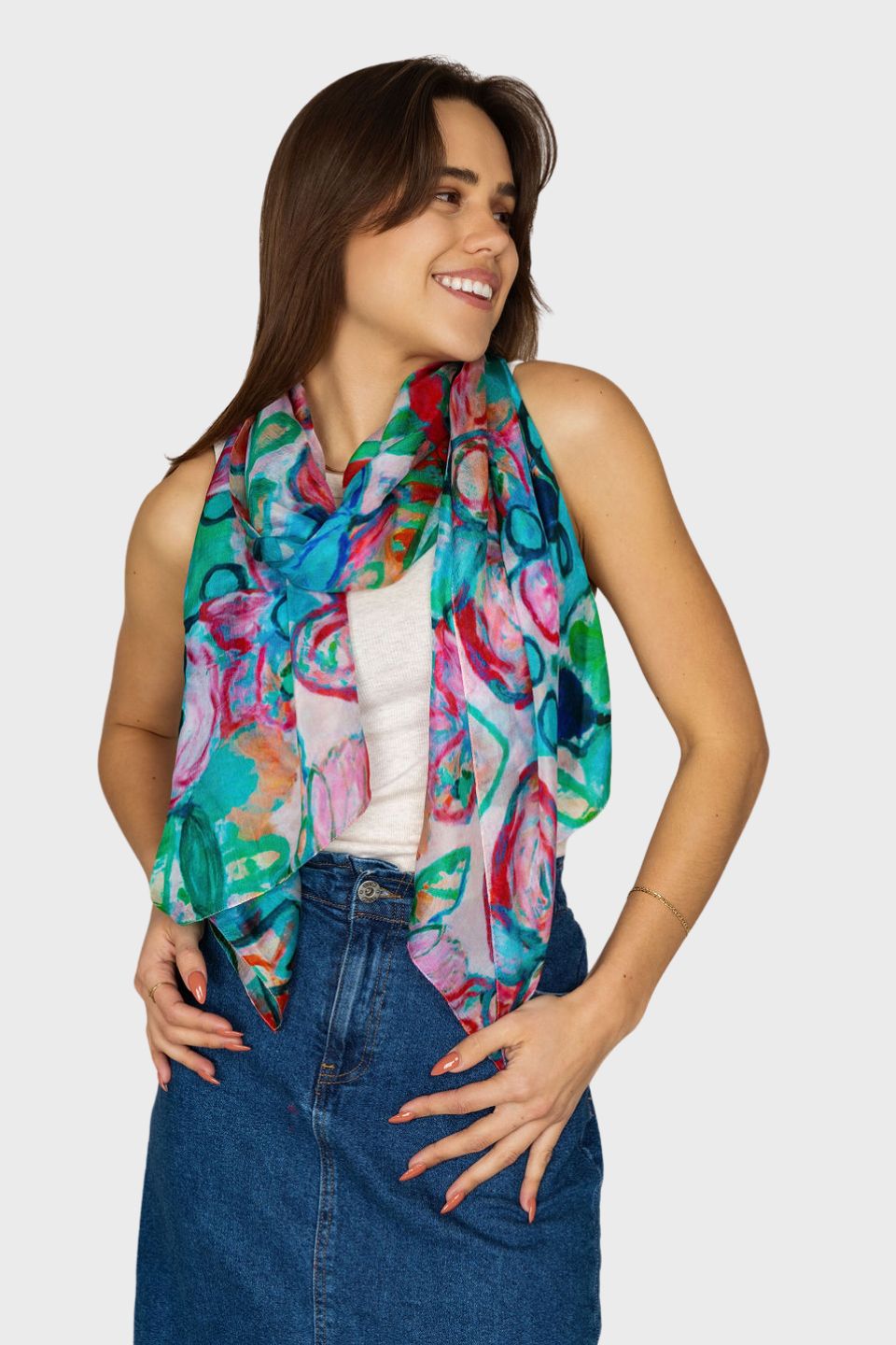 Fiore Flower Print Silk Scarf