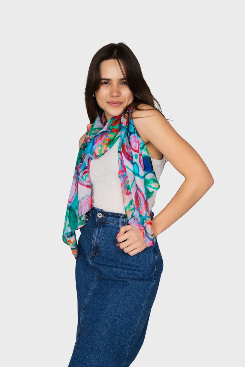 Fiore Flower Print Silk Scarf