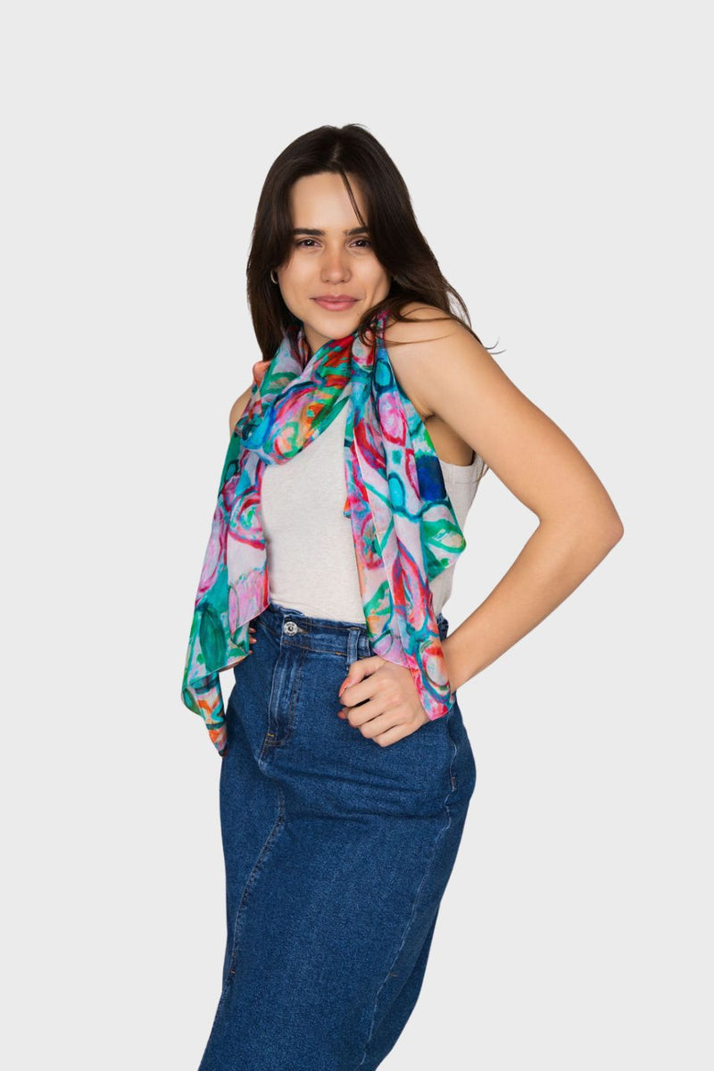 Fiore Flower Print Silk Scarf